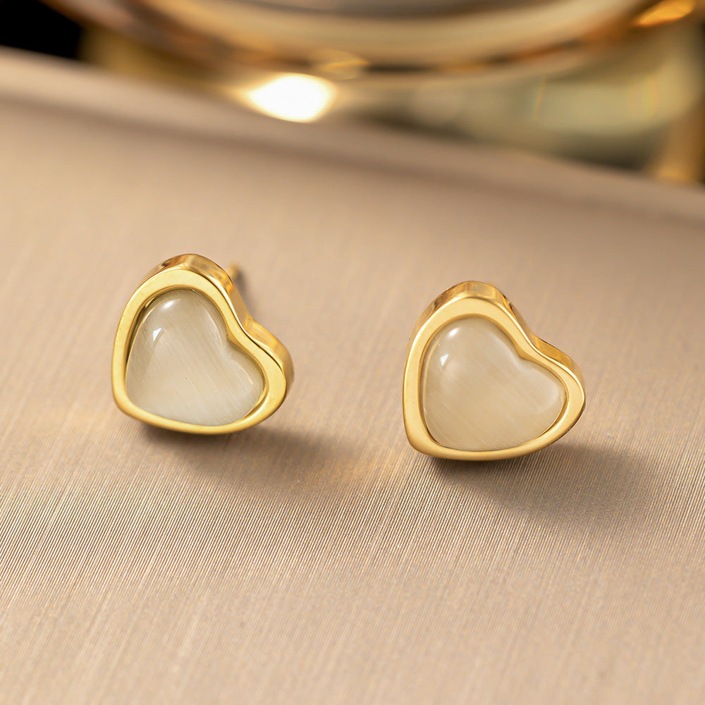 3 Set - Anti Tarnish White love necklace earring set gold (1 Set Price - 168)