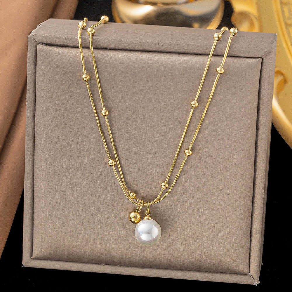 3 Pc - Anti Tarnish Double-layered pearl necklace - Gold (1 Pc Price - 107)