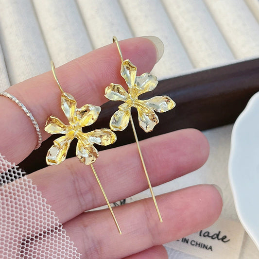 6 Pairs - Iris Flower Earrings - Golden (1 Pair Price - 30)