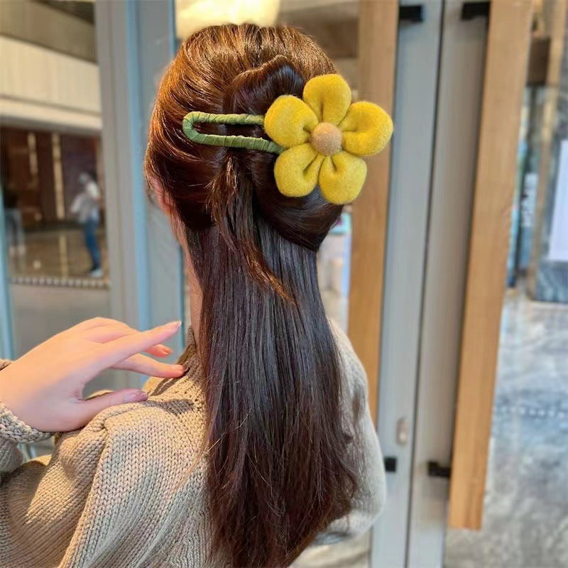 6 Pc - Winter Plush Flower Hairpin - Mix Color (1 Pc Price - 37)