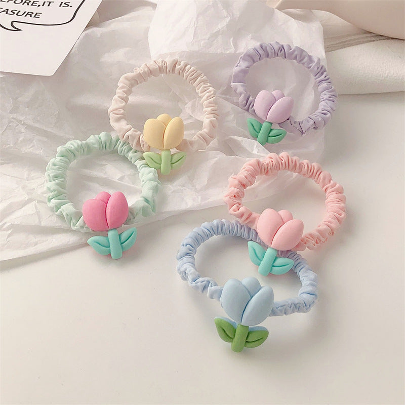 10 Pc - Cute Girly Heart Tulip Flower Hair Rope Rubberband (Mix Color OPP bag) (Unit Price 8)