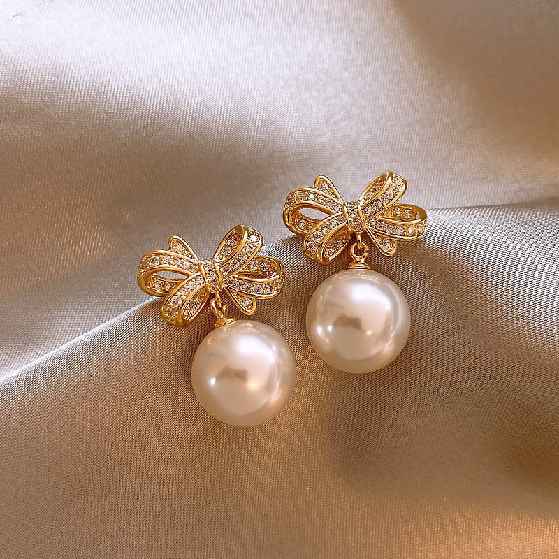6 Pairs - Bow Pearl Earrings (1 Pair Price - 28)