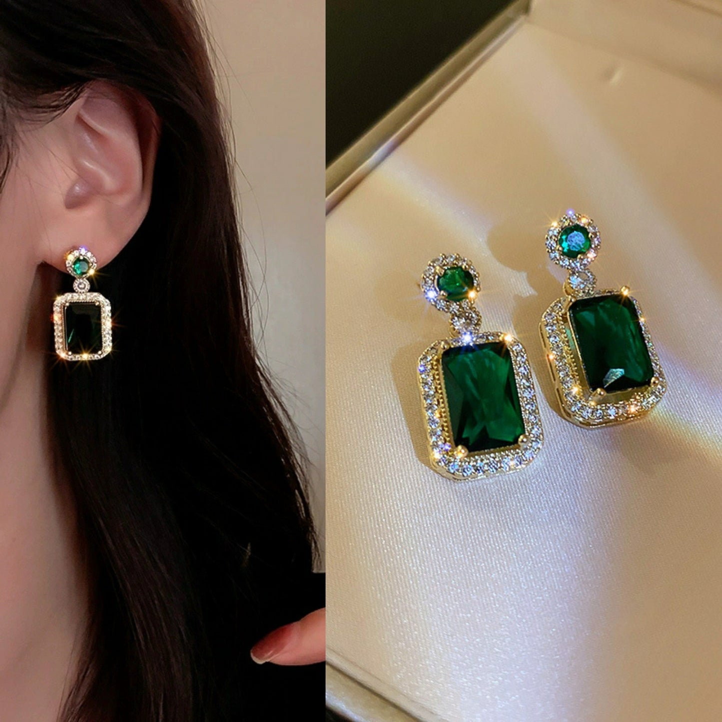 6 Pairs - Fashionable Dazzling Emerald Gemstone Earrings  (1 Pair Price - 30)