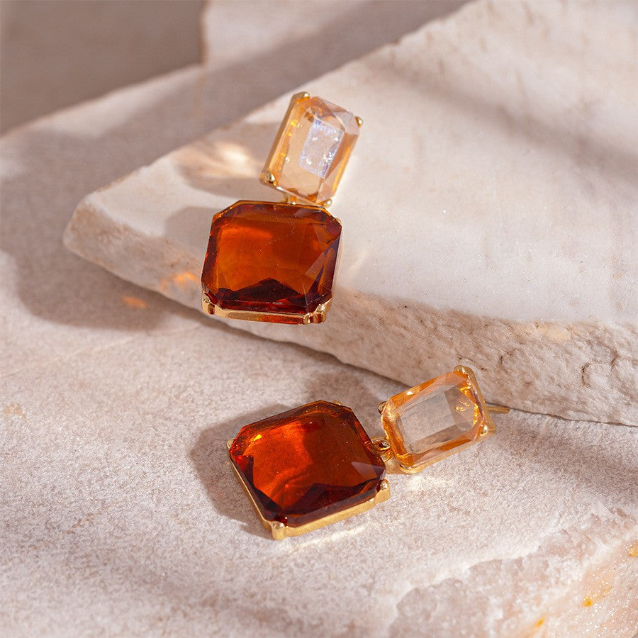 6 Pairs - Vintage artificial crystal studded square earrings (Mix Color) (1 Pair Price - 42)