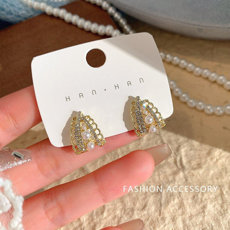 6 Pairs - Simple Cat's Eye Stone Ruyi Earrings - Golden (1 Pair Price - 28)