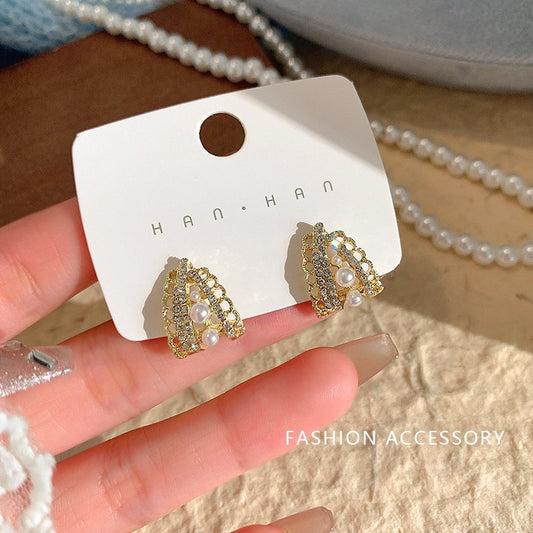 6 Pairs - Simple Cat's Eye Stone Ruyi Earrings - Golden (1 Pair Price - 28)