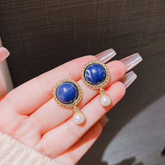 6 Set - New French retro blue circle earrings (Unit price 33)
