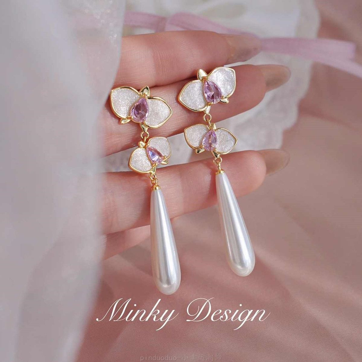 6 Pairs - Vintage Long New Chinese Style Elegant Pearl Flower Earrings  (1 Pair Price - 53)