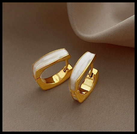 6 Set - Glaze dripping geometric square earrings - White (1 Set price - 40)