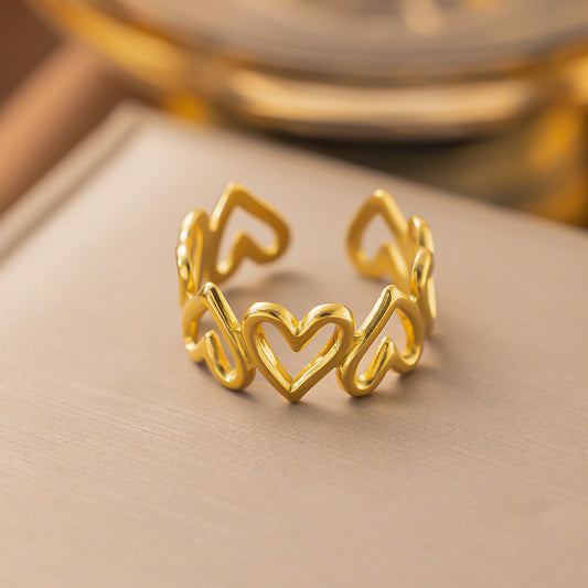 3 Pc - Anti Tarnish Heart-shaped ring gold (1 Pc Price - 46)