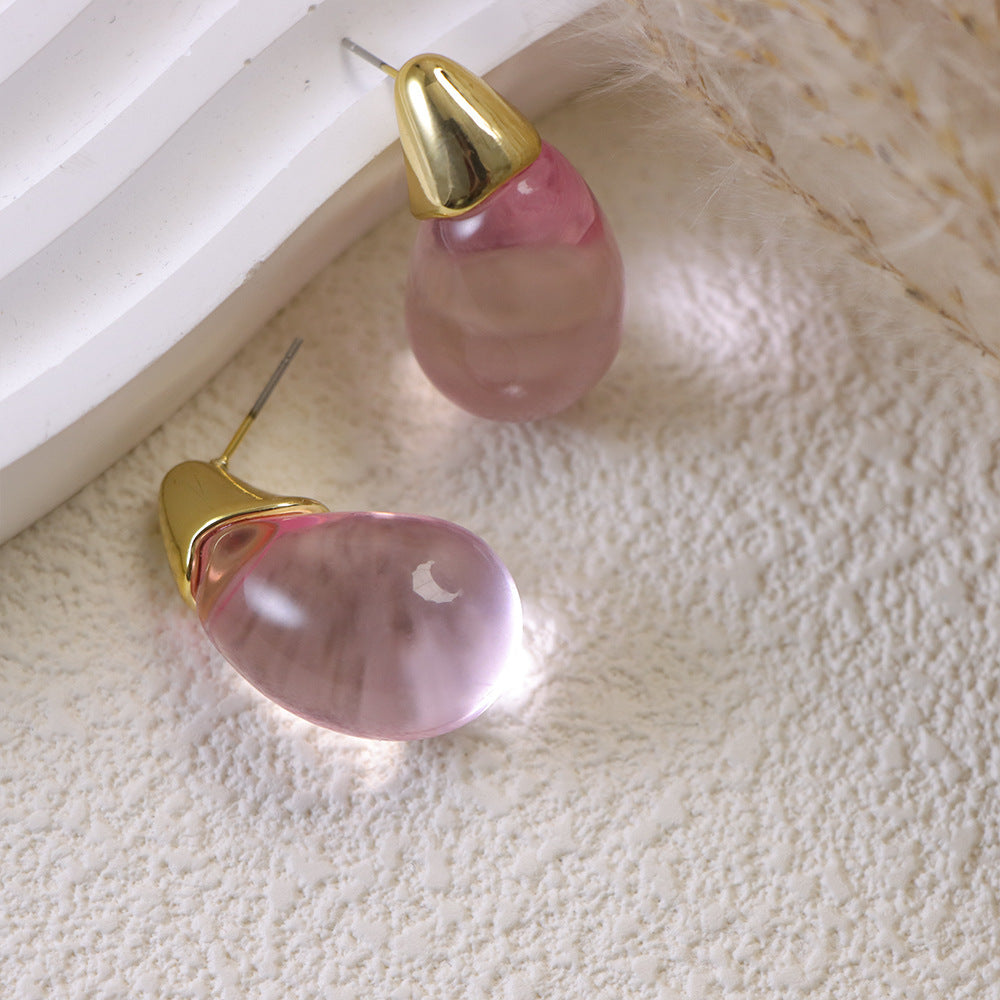 6 Pairs - Colorful Water Drop Resin Earrings (Mix Color)  (1 Pair Price - 33)