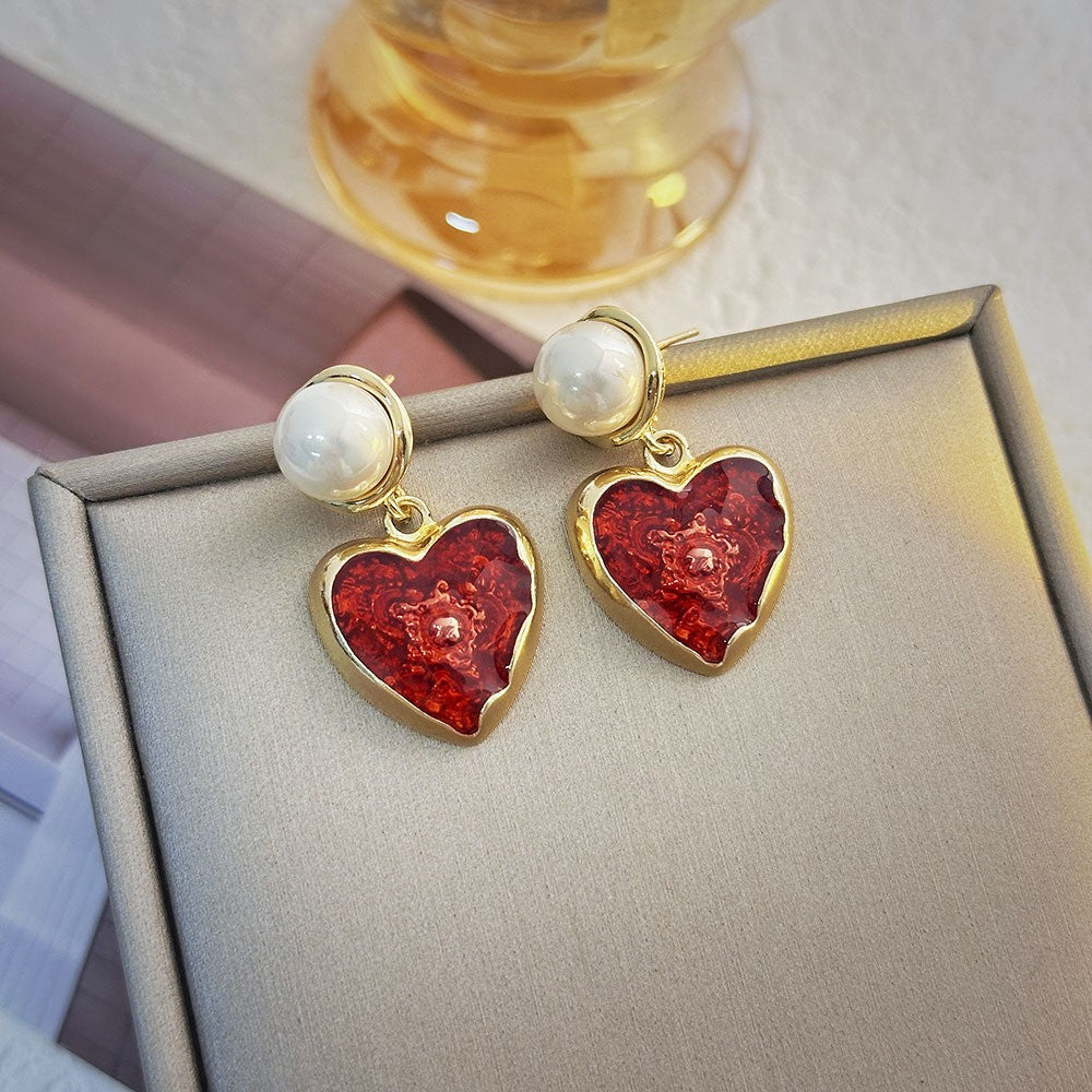 6 Pairs - Dazzling heart-shaped pearl earrings (1 Pair Price - 27)