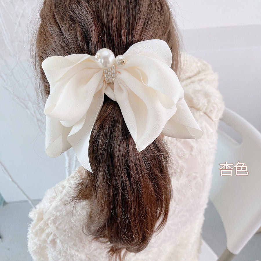3 Pc - Chiffon Bow Pearl Hairpin (Mix Color OPP packing) (1 Pc Price - 52)