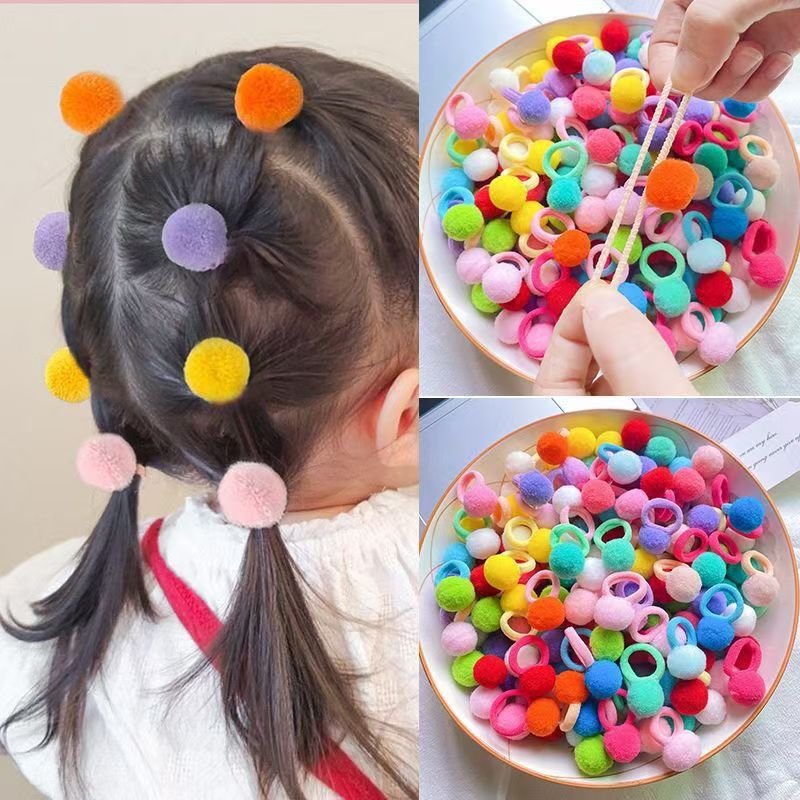 Pom pom towel ring no damage hair rubber band - 50 pc Mix color - Box packing
