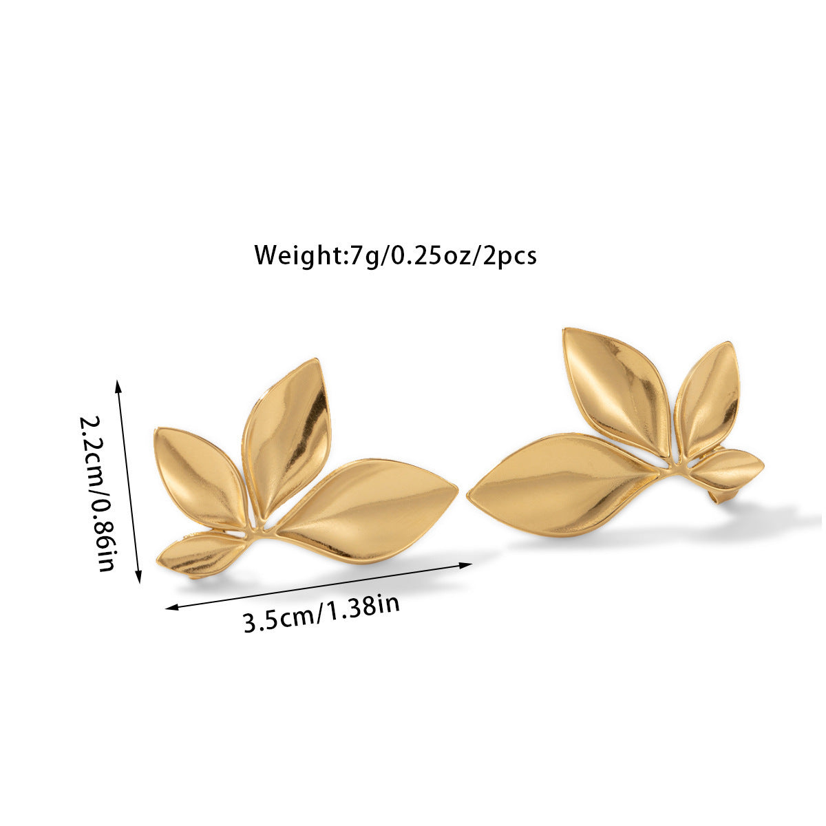 6 Set - Glossy flower and leaf earrings - Golden (Unit price 35)