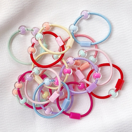 10 Pc - Korean style small beaded hair tie, simple small size hair rope for girls and babies (Mix color)