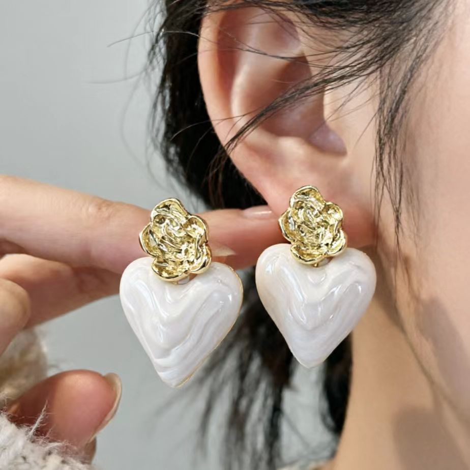 6 Pairs - French-style elegant heart-shaped earrings (Mix Color) (1 Pair Price - 32)