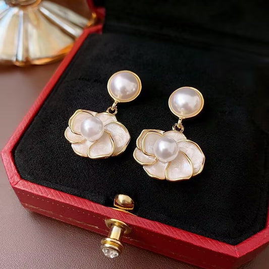 6 Set - French retro oil drop pearl flower earrings (Unit price 31)
