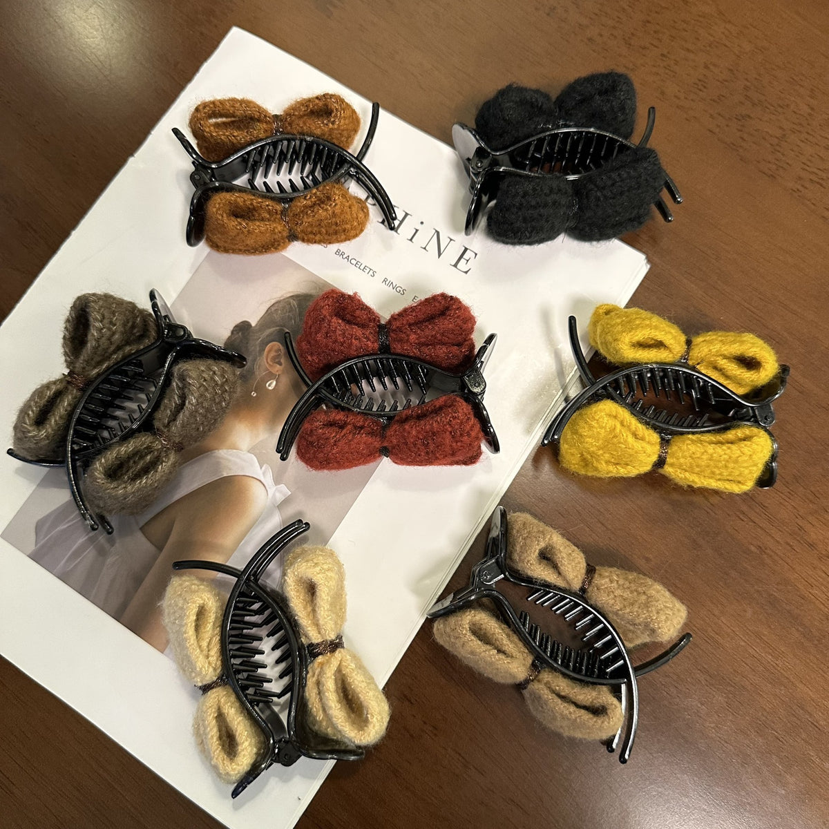 6 Pc - Elegant wool bow hair clip (Mix Color) (Unit Price - 20)