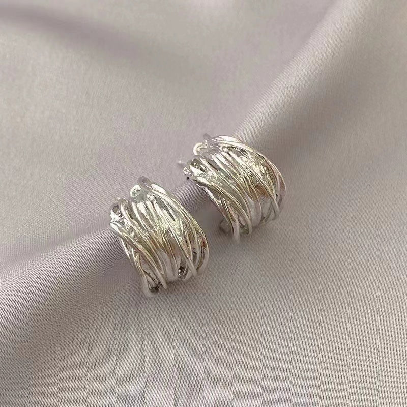 6 Set - Hollow winding C-shaped hoop earrings - Silver (Unit price 24)