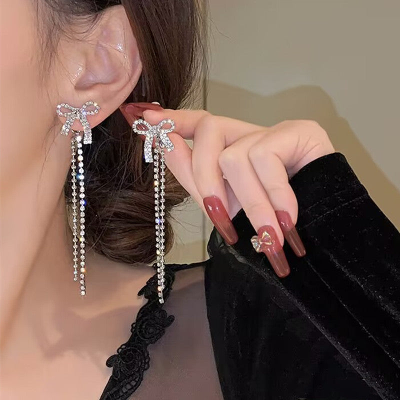 6 Set - Diamond bow tassel long earrings (Unit price 42)