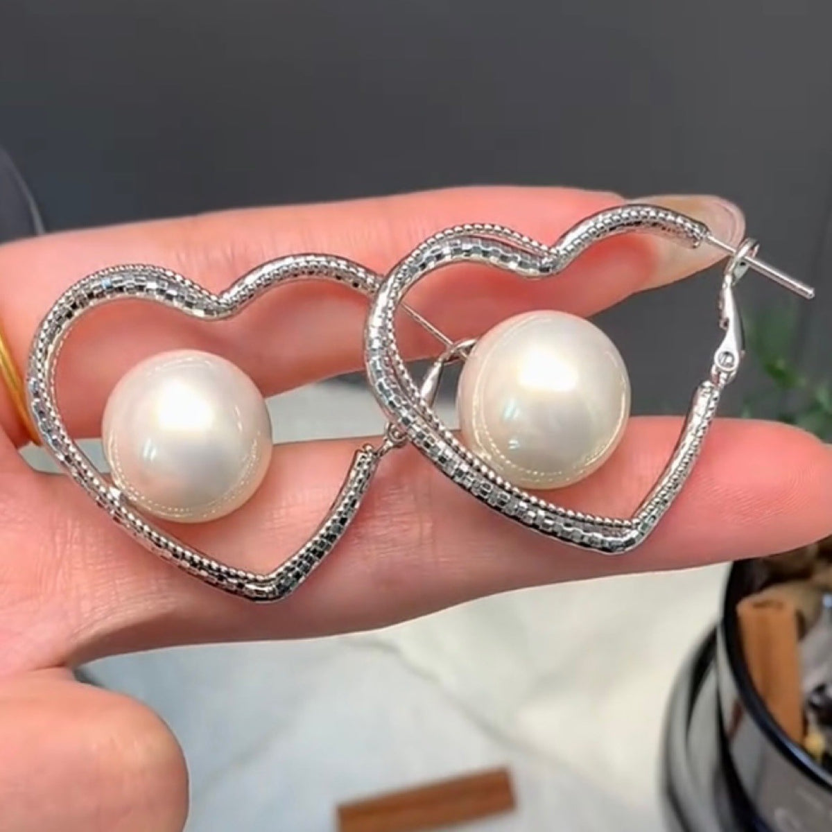 6 Pairs - Simple and Stylish Heart-Shaped Pearl Earrings - Silver (1 Pair Price - 41)