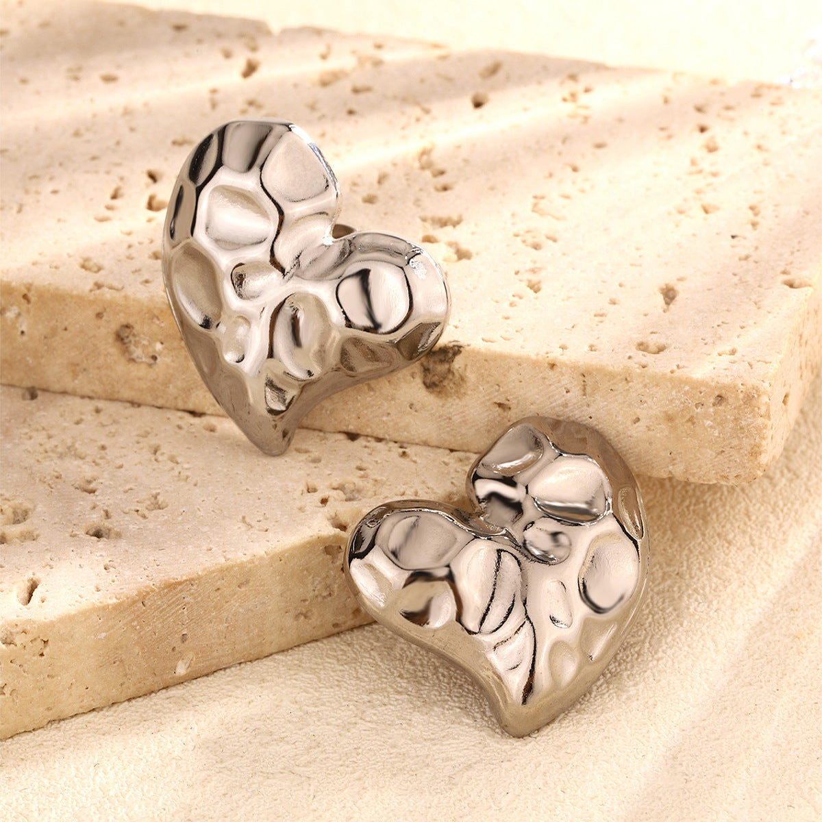 3 Pairs - Anti tarnish spot heart silver earrings (1 Pair Price - 44)