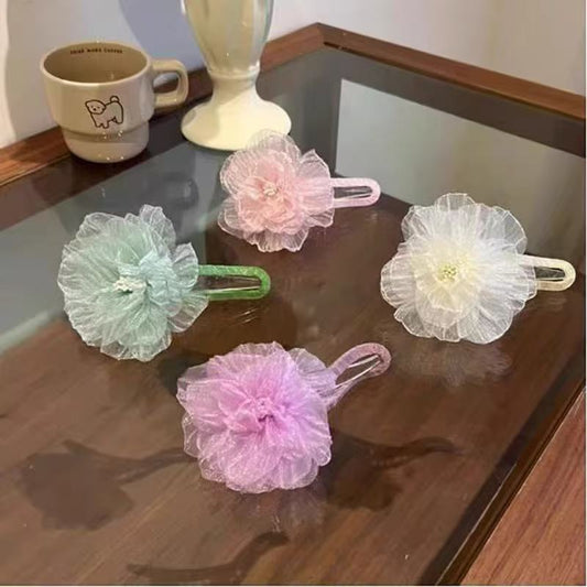 6 Pc - Summer Super Fairy Girl Organza Flower Hair Ring Hairpin (Mix Color) (1 Pc Price - 37)