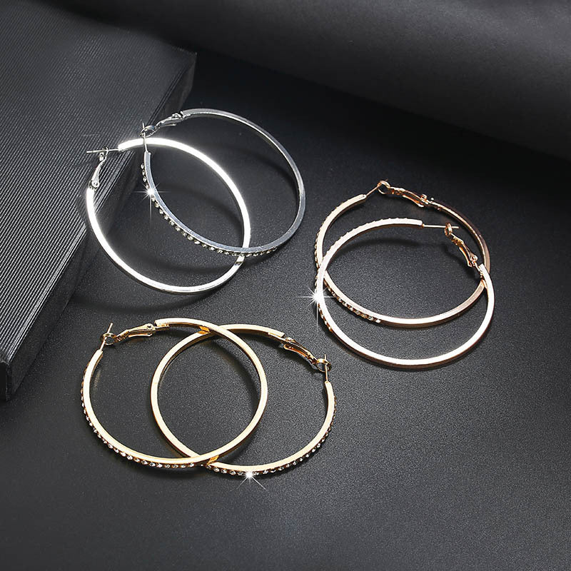 6 Pairs - Exaggerated Sparkling Circle Diamond Large Earrings (Mix Color) (1 Pair Price - 39)