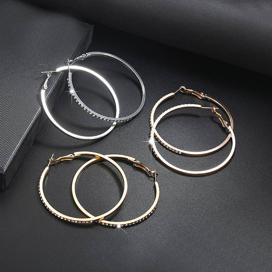 6 Pairs - Exaggerated Sparkling Circle Diamond Large Earrings (Mix Color) (1 Pair Price - 39)