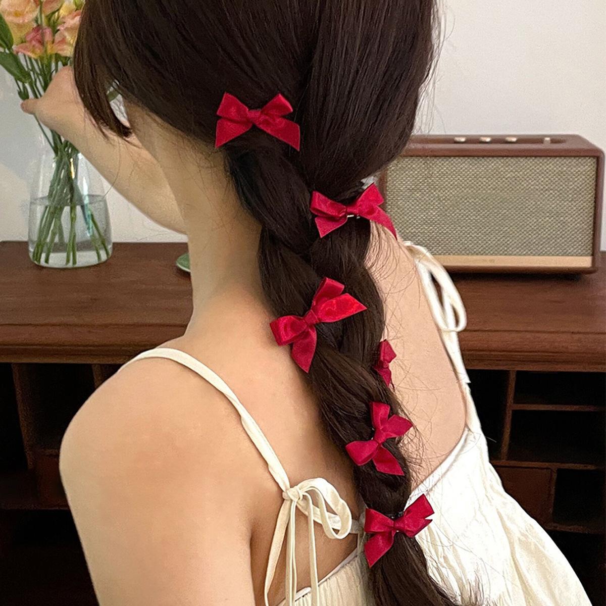 Maroon Ribbon 3cm bow mini hairpin (10 Pc Set Card packing)