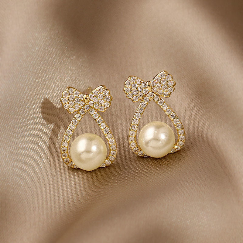 6 Pairs - Casual New Korean Compact Bow Pearl Earrings (1 Pair Price - 23)