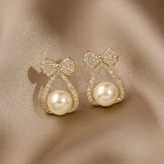 6 Pairs - Casual New Korean Compact Bow Pearl Earrings (1 Pair Price - 23)