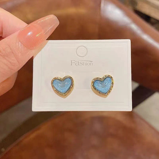 6 Set - Korean new dream blue heart earrings (Unit price 17)