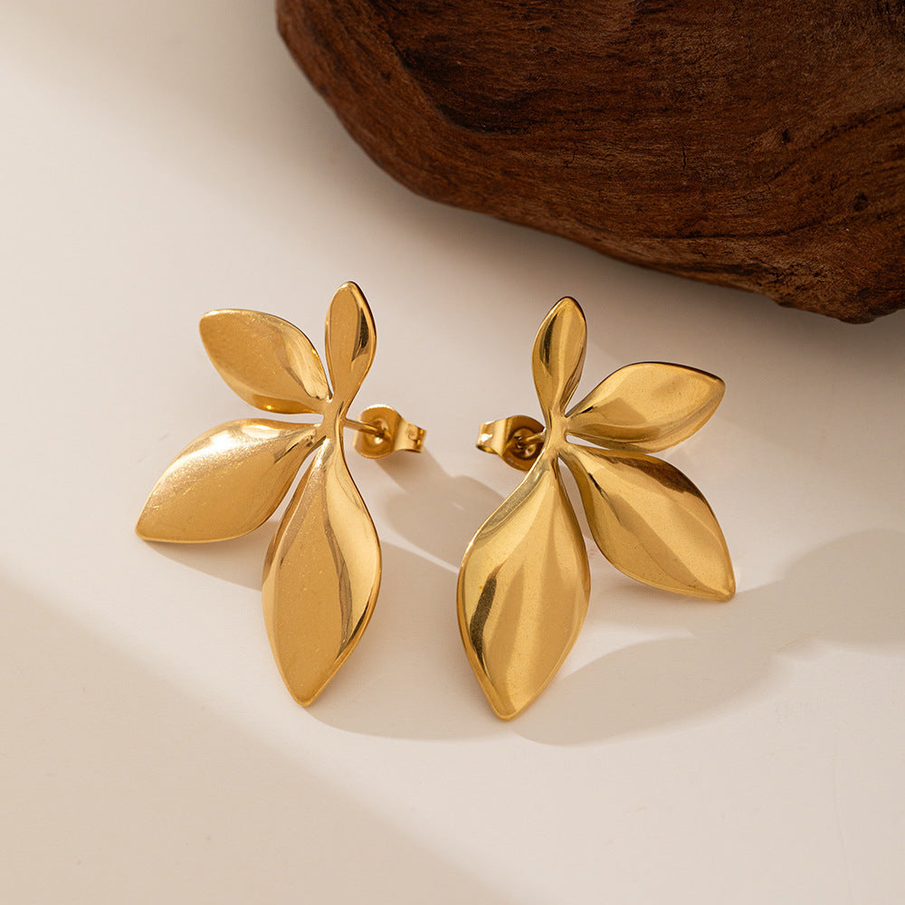 3 Pairs - Anti Tarnish Leaf earrings gold (1 Pair Price - 78)