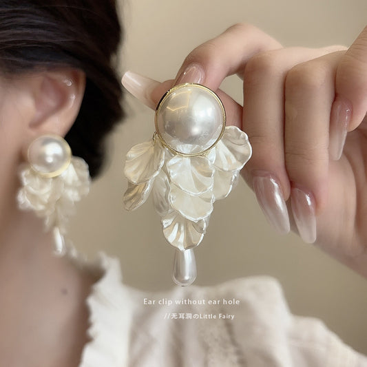 6 Set - Silver needle water drop pearl petal tassel earrings (Mix color) (Unit price 57)
