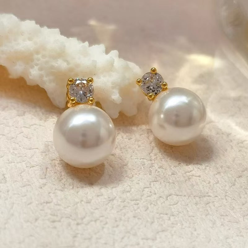3 Set - Anti Tarnish Round diamond white pearl necklace and earring set gold (1 Set Price - 150)
