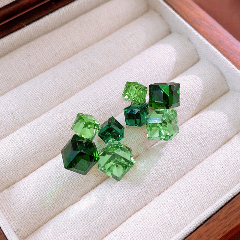 6 Pairs - Geometric Square Three-dimensional Fantasy Zircon Earrings (Mix Color) (1 Pair Price - 37)