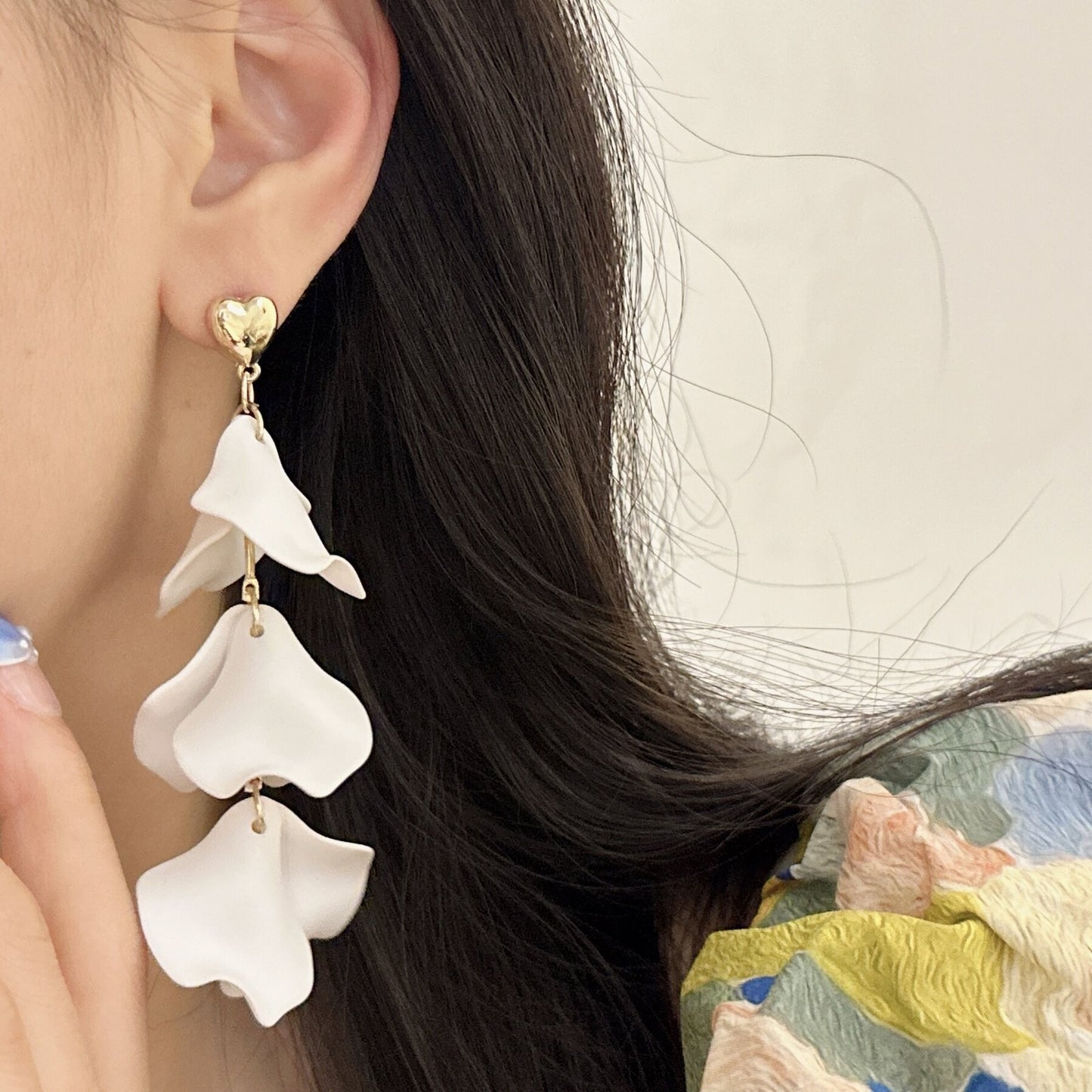 6 Pairs - French White Exaggerated Petals Earrings (1 Pair Price - 37)