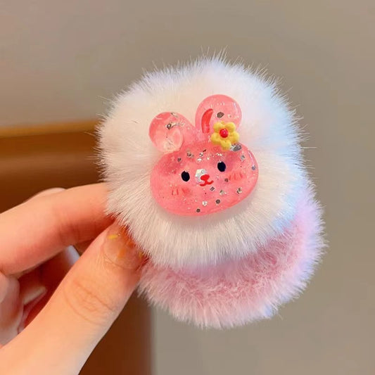 3 Pc - Flower rabbit Fur Rubberband (Unit Price - 12)