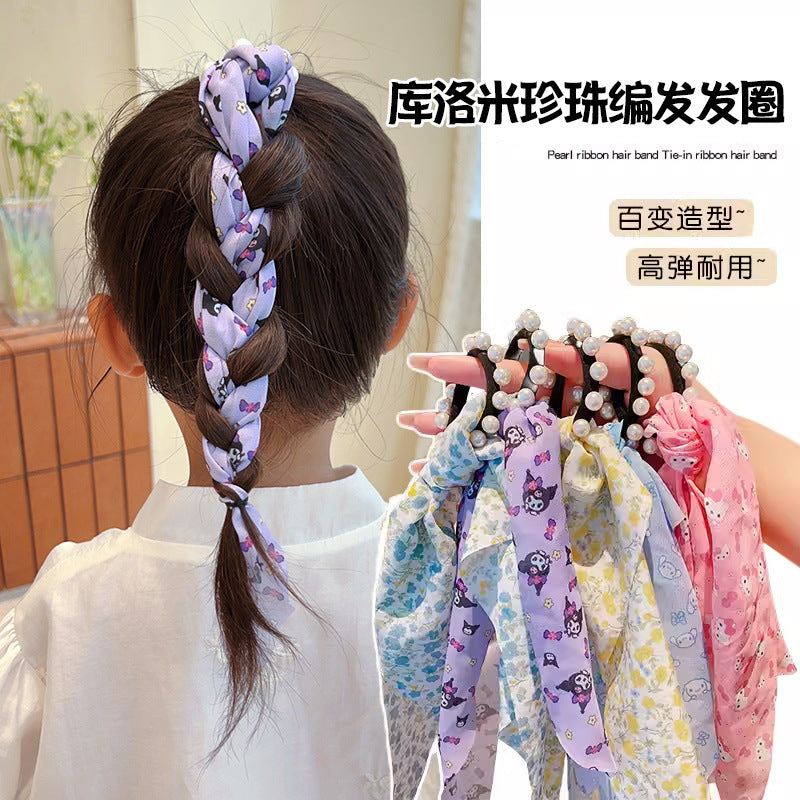 6 Pc - Children's Cartoon Floral Pearl Hair Band Hair Rope opp packing (1 Pc price - 19)