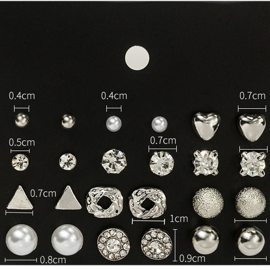 Silver 12 pairs of geometric earrings set  (Unit price 40)