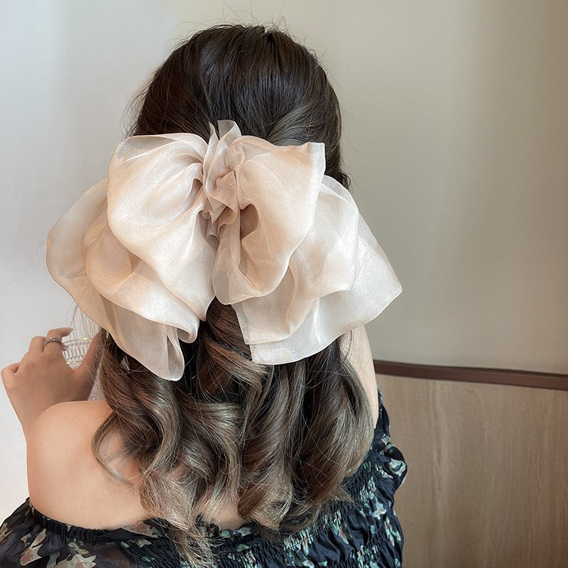 3 Pc - Women's chiffon spring clip ponytail back head big hairpin (Mix Color OPP Packing) (1 Pc Price - 52)