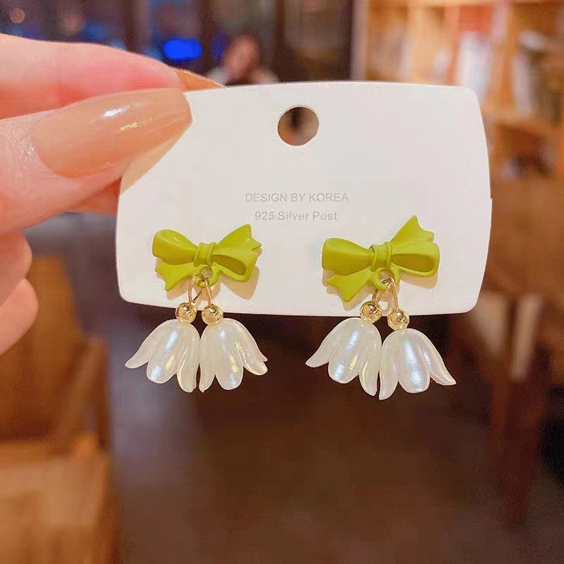 6 Pairs - Green Bow Small Bell Earrings (1 Pair Price - 30)