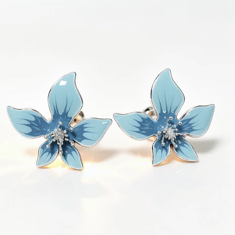 6 Pairs - Gradient blue five-petal flower earrings (1 Pair Price - 46)
