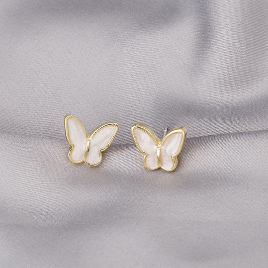 6 pc - Fresh white oil drop butterfly wing earrings (Unit Price - 13)