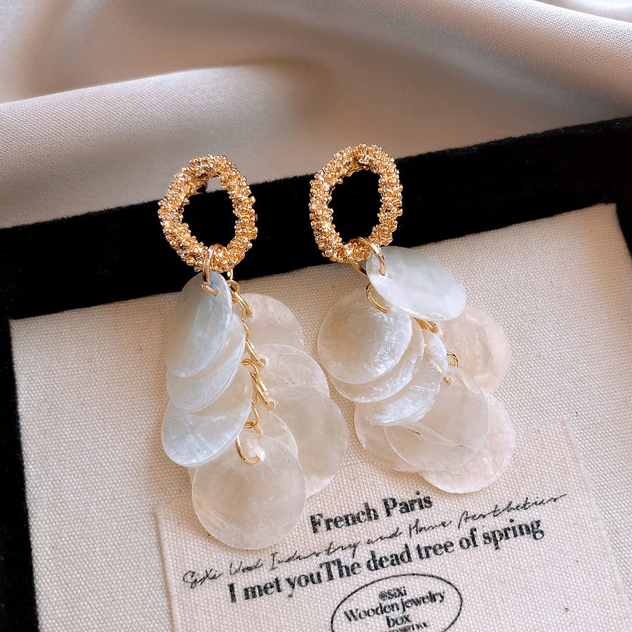 6 Set - Silver needle round shell tassel earrings (Unit price 66)