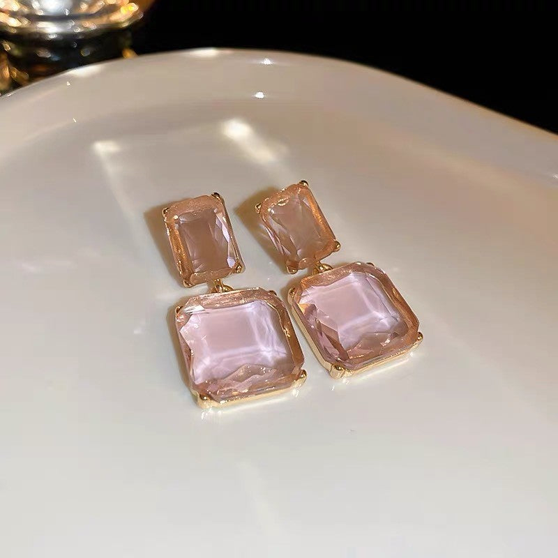 6 Pairs - Vintage artificial crystal studded square earrings (Mix Color) (1 Pair Price - 42)