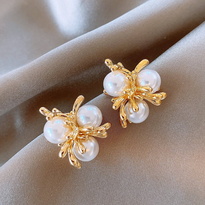 6 Pairs - Vintage French-style golden pearl earrings - Golden (1 Pair Price - 30)