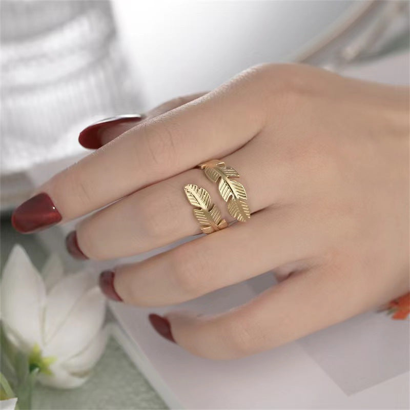 3 Pc - Titanium steel leaf ring - Golden (Unit Price - 60)